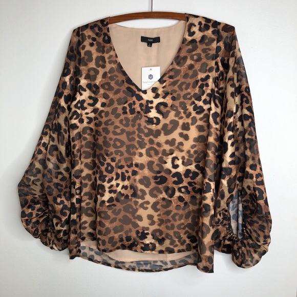 VICI FATE Leopard Print Sheer Balloon Sleeve Blouse Size Small NWT - Picture 2 of 16